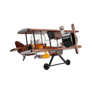 The Wine Savant /  Khen Glassware - Whiskey Decanter Airplane Set and 2 Airplane Glasses Antique