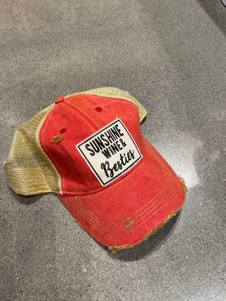 "Warning! Girls Drinking Again" Distressed Trucker Hat - Maroon