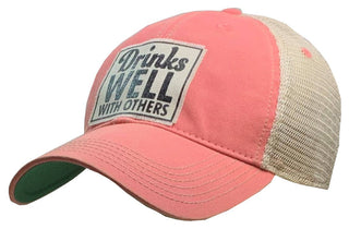 Vintage Life - Drinks Well With Others Distressed Trucker Hat Baseball Cap