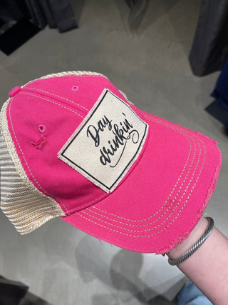 "Warning! Girls Drinking Again" Distressed Trucker Hat - Maroon