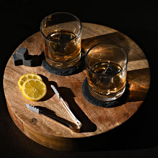 WIDDOP and Co. - Whiskey Gift Set Incl Glasses Coasters & Tongs In A Rustic Wooden Tray