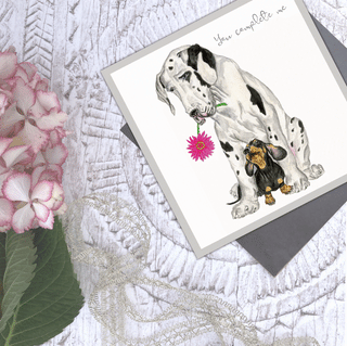 'You complete me' Gerbera Glow dog card - Taryn x Philip Boutique