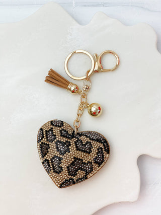Glitzy Rhinestone Leopard Heart Key Chain - Taryn x Philip Boutique