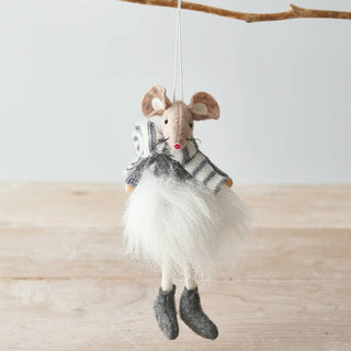 Hanging Grey Fabric Mouse In Tutu, 18cm - Taryn x Philip Boutique