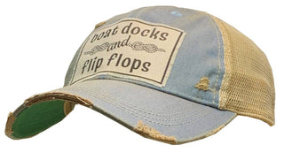 Boat Docks & Flip Flops Distressed Trucker Hat Baseball Cap - Taryn x Philip Boutique