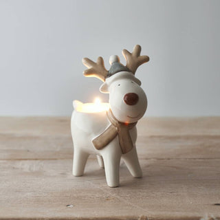 White Ceramic Reindeer With Hat T-light Holder - Taryn x Philip Boutique