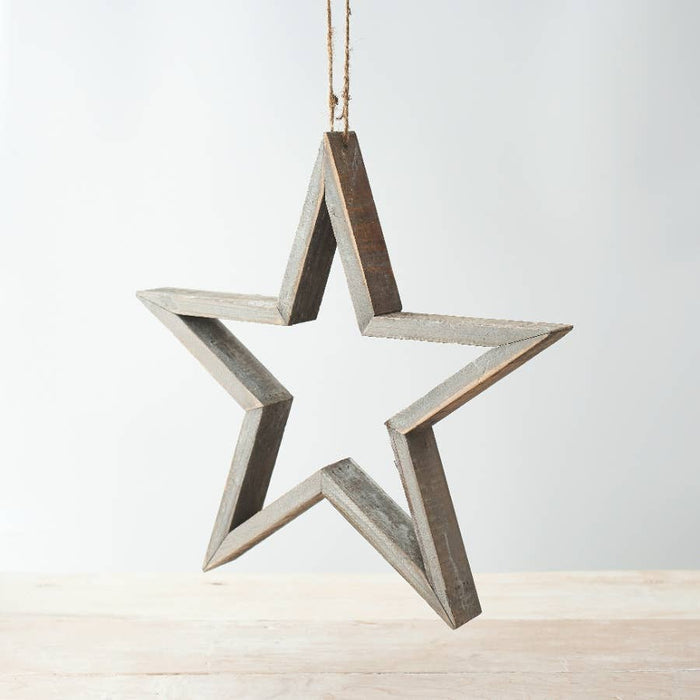 Grey Hanging Wooden Star 35cm