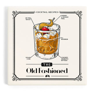 Lantern Press - CERAMIC COASTER Prohibition Cocktail Recipe Old Fashioned