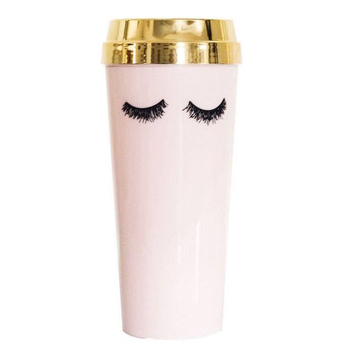 Pink Eyelashes Gold Travel Mug - Taryn x Philip Boutique