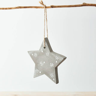 Hanging Concrete Star With Snowflakes 10cm - Taryn x Philip Boutique