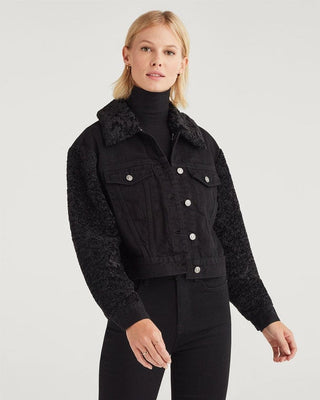 7 For All Mankind Jacket with Removable Faux Fur Collar in Overdyed Black - Taryn x Philip Boutique