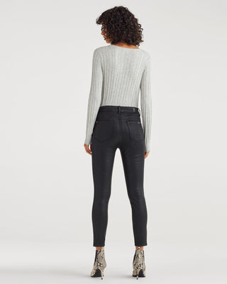 7 For All Mankind B(air) High Waist Ankle Skinny with White Snake Side Stripe in Coated Black - Taryn x Philip Boutique