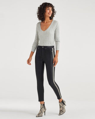 7 For All Mankind B(air) High Waist Ankle Skinny with White Snake Side Stripe in Coated Black - Taryn x Philip Boutique