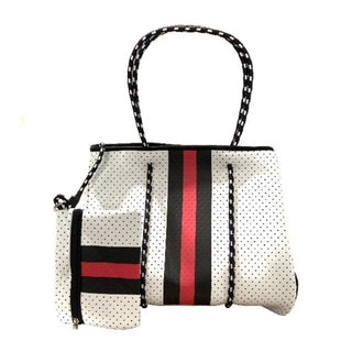 Neoprene Tote Bag White w/Stripes - Taryn x Philip Boutique