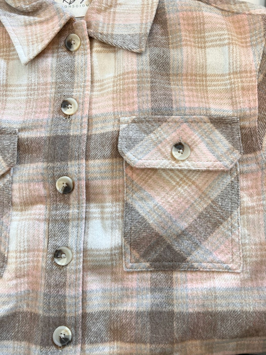 RD Style Pink/Brown Plaid Cropped Shirt Jacket