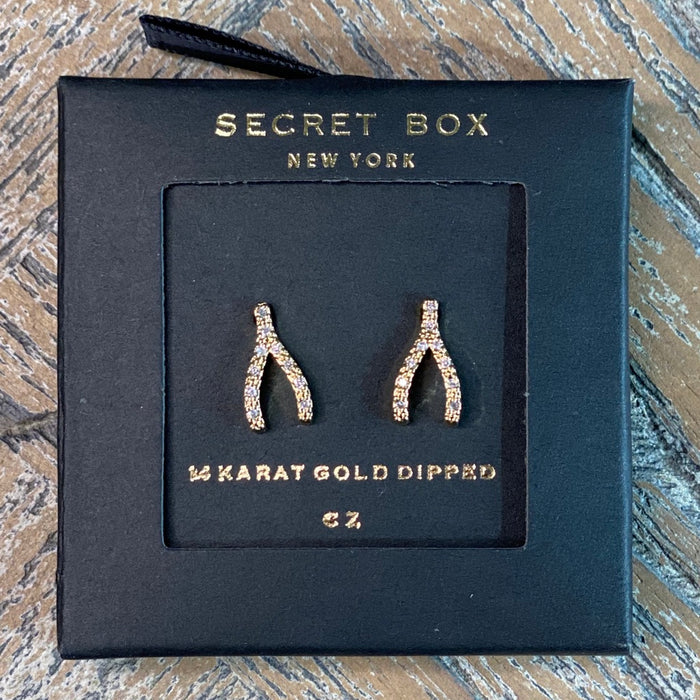 Gold and CZ Wish Bone Earring Studs
