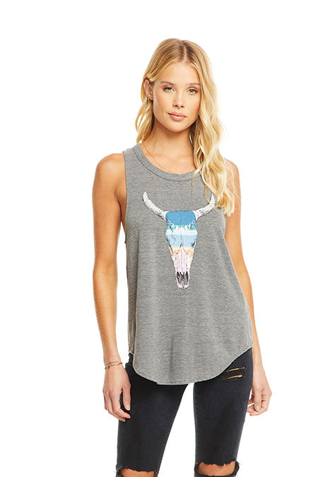 Chaser Brand Streaky Grey Triblend Graphic Muscle Tank