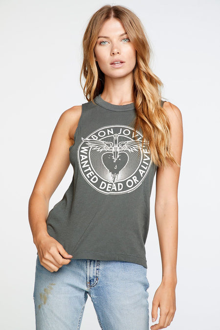 Chaser Brand Bon Jovi - Wanted Dead or Alive Muscle Crop Tank - Taryn x Philip Boutique