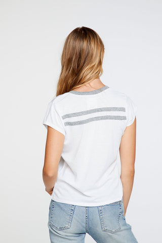 Chaser Brand Deep V-Neck Tee in White with Grey Strappings - Taryn x Philip Boutique