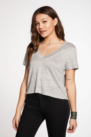 Chaser Brand Linen Jersey Cropped V-Neck Tee - Taryn x Philip Boutique