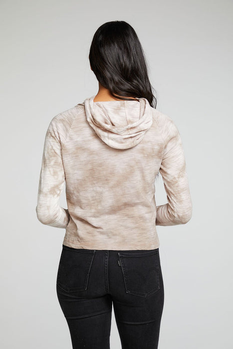 Chaser Brand Extended Cuff Pullover Hoodie in Sandstone Crystal Wash