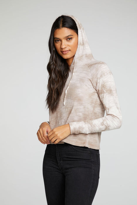 Chaser Brand Extended Cuff Pullover Hoodie in Sandstone Crystal Wash
