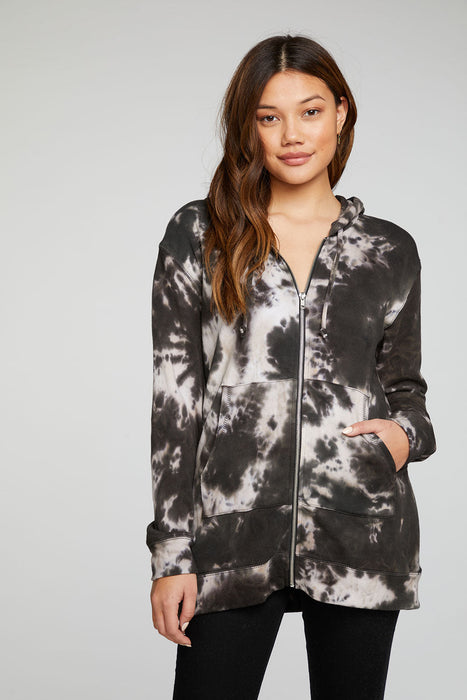 Chaser Brand Cotton Fleece Zip Up Tunic Length Hoodie