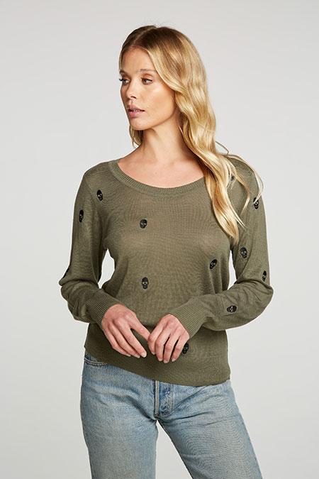 Chaser Brand Crew Neck Pullover with Skulls - Taryn x Philip Boutique