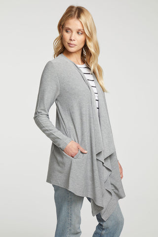 Chaser Brand Rpet Cozy Knit Drape Front Cardigan in Heather Grey - Taryn x Philip Boutique