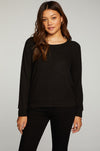 Chaser Brand rPET Bliss Knit Long Sleeve Raglan Pullover in True Black - Taryn x Philip Boutique