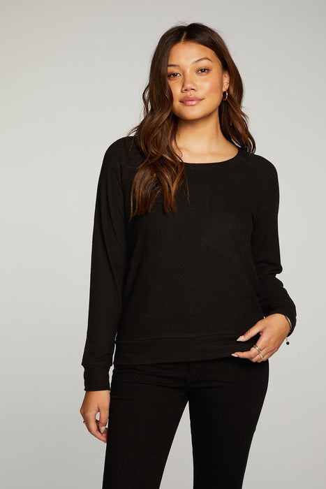 Chaser Brand rPET Bliss Knit Long Sleeve Raglan Pullover in True Black - Taryn x Philip Boutique