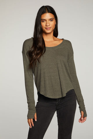 Chaser Brand Triblend Rib Scoop Neck Shirttail Tee with Thumbhole - Taryn x Philip Boutique