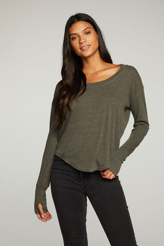 Chaser Brand Triblend Rib Scoop Neck Shirttail Tee with Thumbhole - Taryn x Philip Boutique