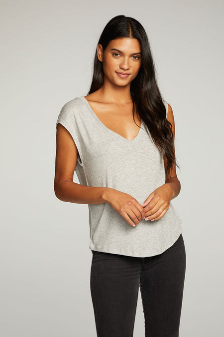Chaser Brand Cloud Jersey Cap Sleeve Muscle Tee in Heather Grey - Taryn x Philip Boutique