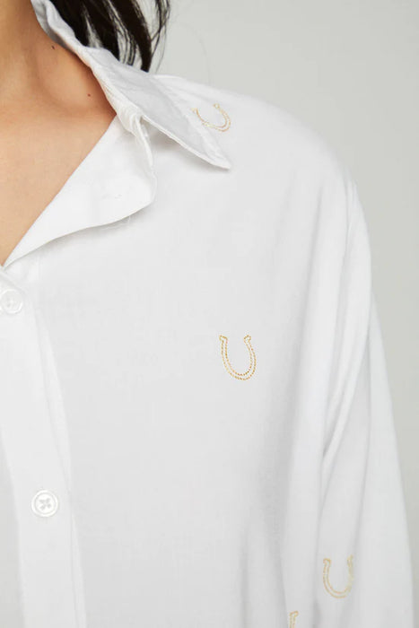 Chaser Brand Embroidery Button Up Shirt