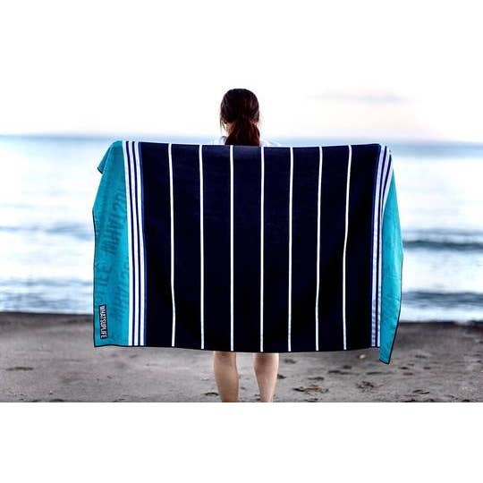 Beach Towel - Black and Blue Stripes