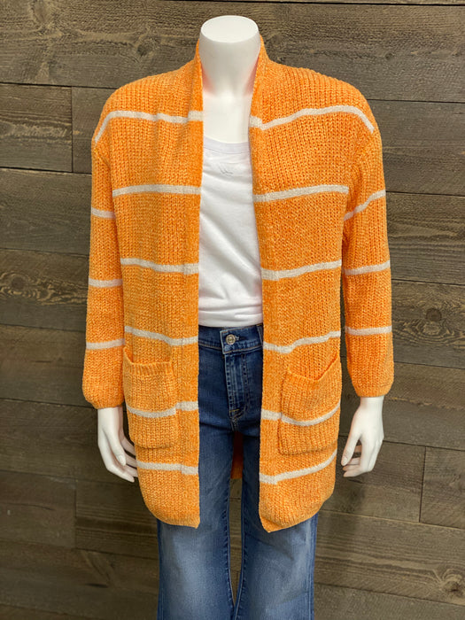 Stripe Super Soft Velvet Texture Knitted Cardigan
