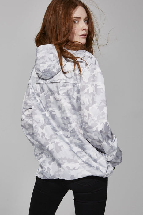 O8lifestyle Sloane Print - White Camo Full Zip Packable Rain Jacket - Taryn x Philip Boutique