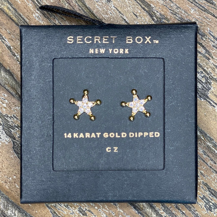CZ Gold Dipped Cowboy Badge Earring Studs