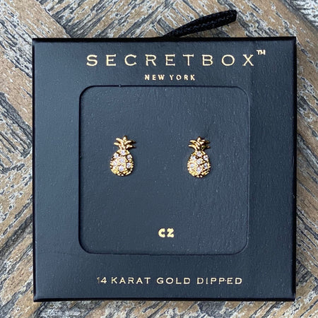Gold and CZ Pineapple Earring Studs - Taryn x Philip Boutique