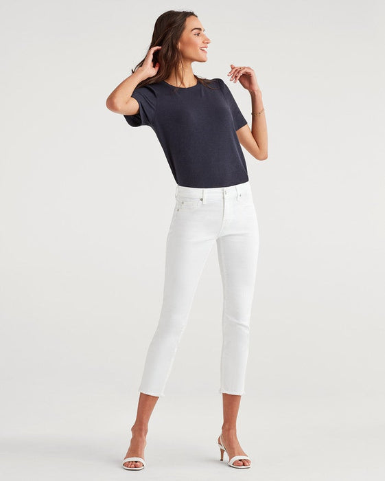 7 For All Mankind Roxanne Ankle with Raw Hem in White Fashion