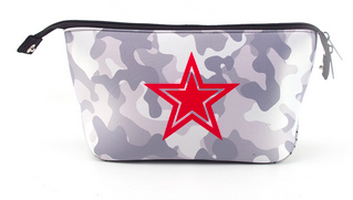 Neoprene Cosmetic Gray Camo Red Star - Taryn x Philip Boutique