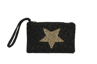 Nima Accessories Inc - Ladies Black Fully Beaded Gold Star Wristlet Wallet