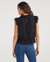 7 For All Mankind Ruffle Neck Chiffon Sleevless Top in Jet Black - Taryn x Philip Boutique
