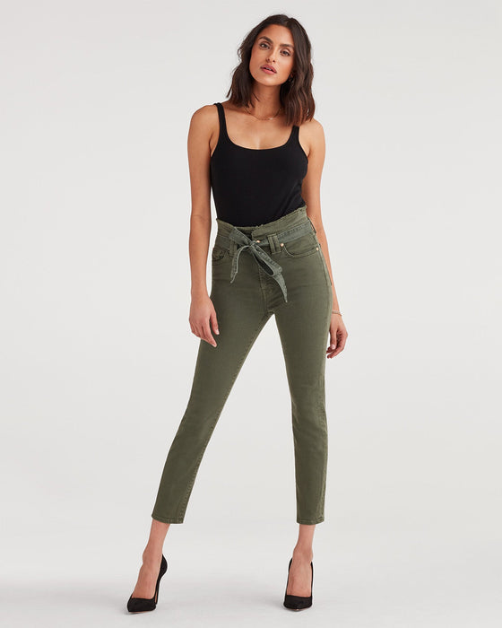 7 For All Mankind Paperbag Waist Pant in Army Green - Taryn x Philip Boutique