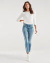 7 For All Mankind Ankle Skinny with Cut Off Hem and Double White Stripes in Sloane Vintage - Taryn x Philip Boutique