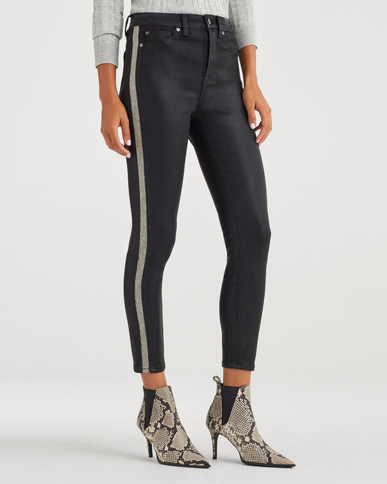 7 For All Mankind B(air) High Waist Ankle Skinny with White Snake Side Stripe in Coated Black - Taryn x Philip Boutique