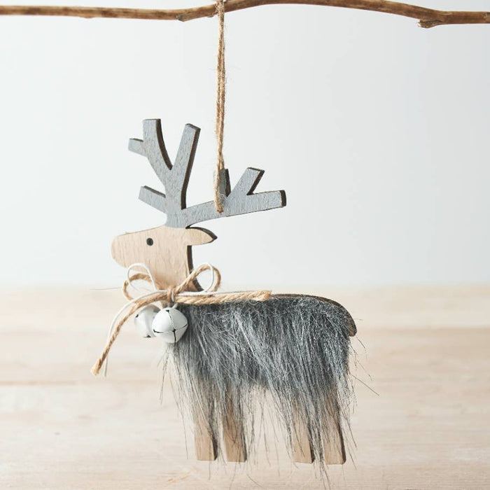 Grey Faux Fur Reindeer Hanger, 15cm - Taryn x Philip Boutique