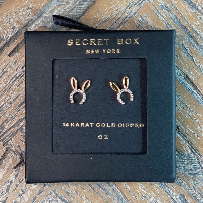 CZ 14K Gold Dipped Bunny Cubic Pin Earring Studs - Taryn x Philip Boutique