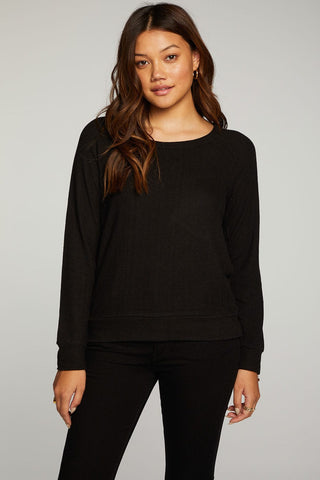 Chaser Brand rPET Bliss Knit Long Sleeve Raglan Pullover in True Black - Taryn x Philip Boutique
